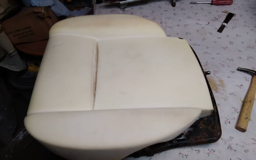 Trimming Department - Stripped back round seat - AM Restoratiions
